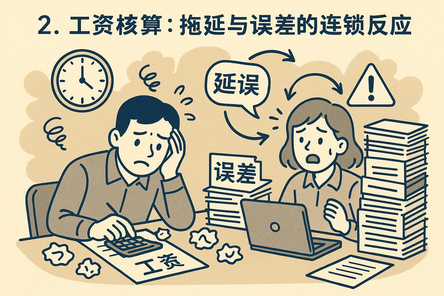 2. 工资核算：拖延与误差的连锁反应
