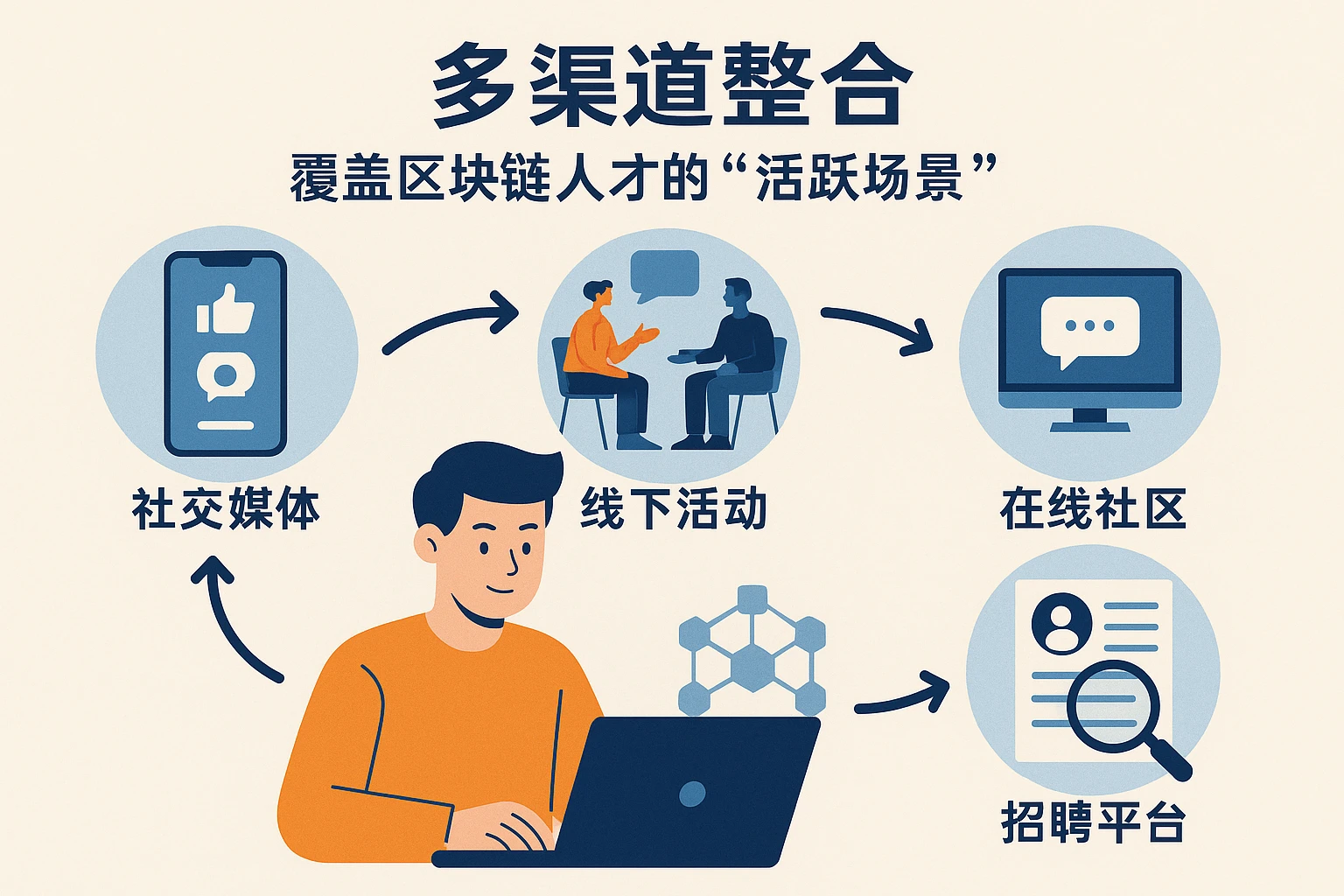 2. 多渠道整合：覆盖区块链人才的“活跃场景”