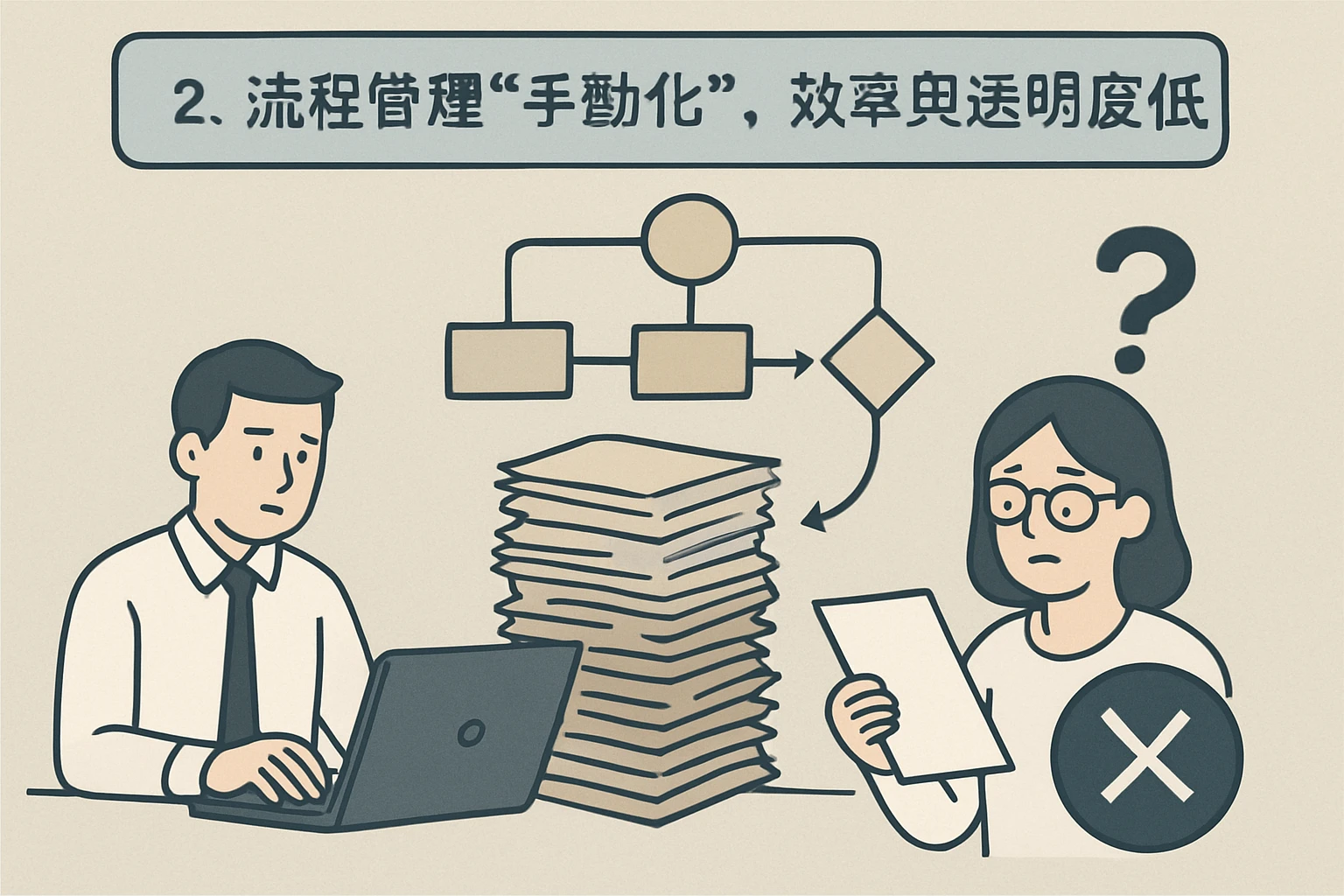 2. 流程管理“手动化”，效率与透明度低