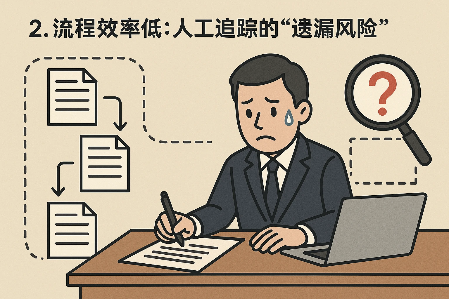2. 流程效率低：人工追踪的“遗漏风险”
