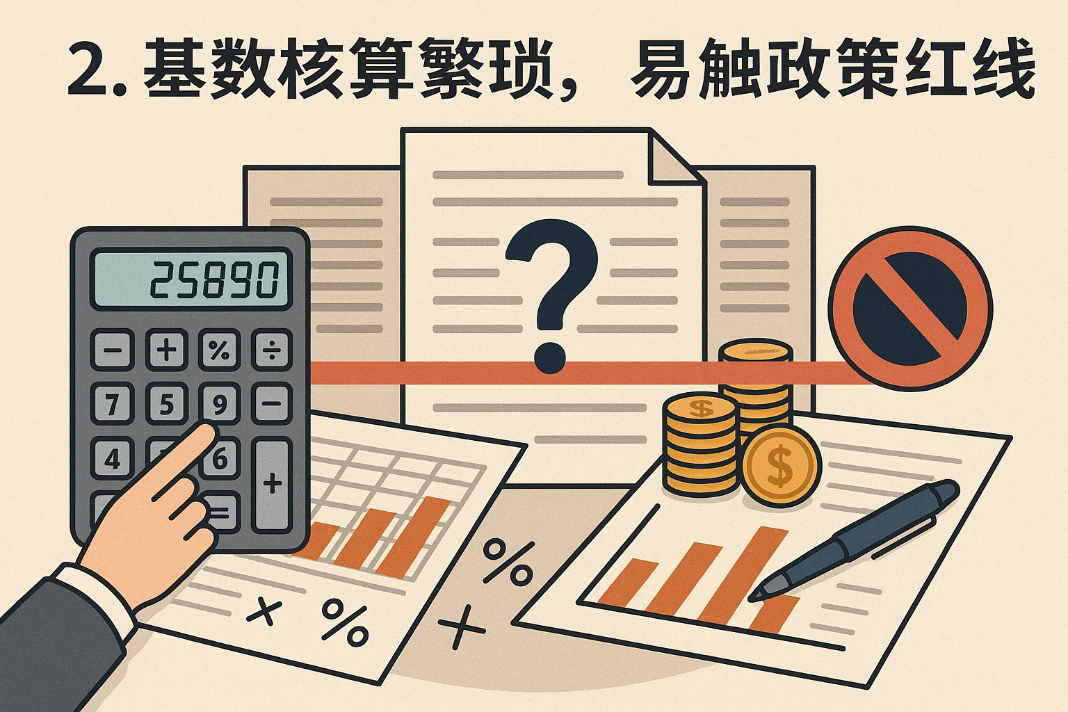 2. 基数核算繁琐，易触政策红线