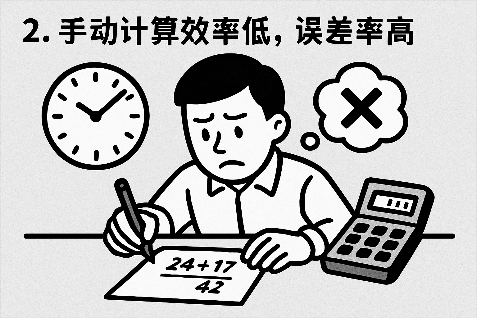 2. 手动计算效率低，误差率高