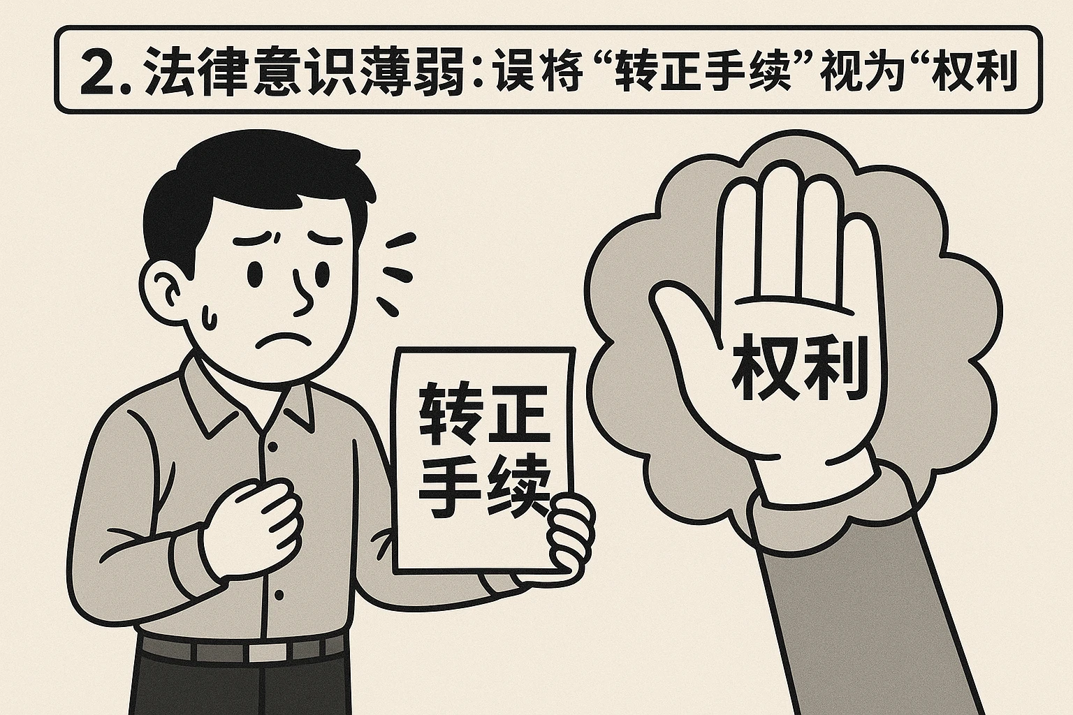 2. 法律意识薄弱：误将“转正手续”视为“权利”