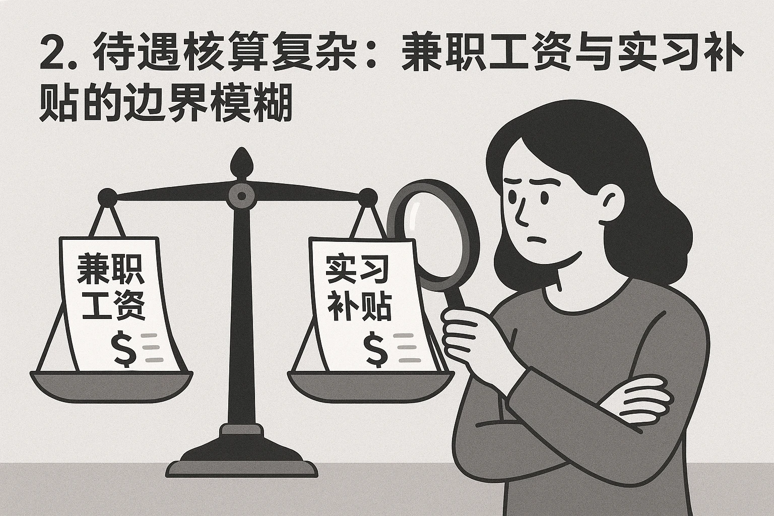 2. 待遇核算复杂：兼职工资与实习补贴的边界模糊