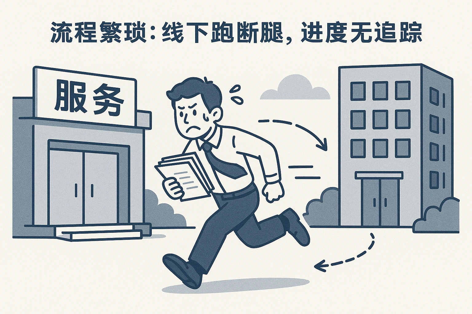 2. 流程繁琐：线下跑断腿，进度无追踪