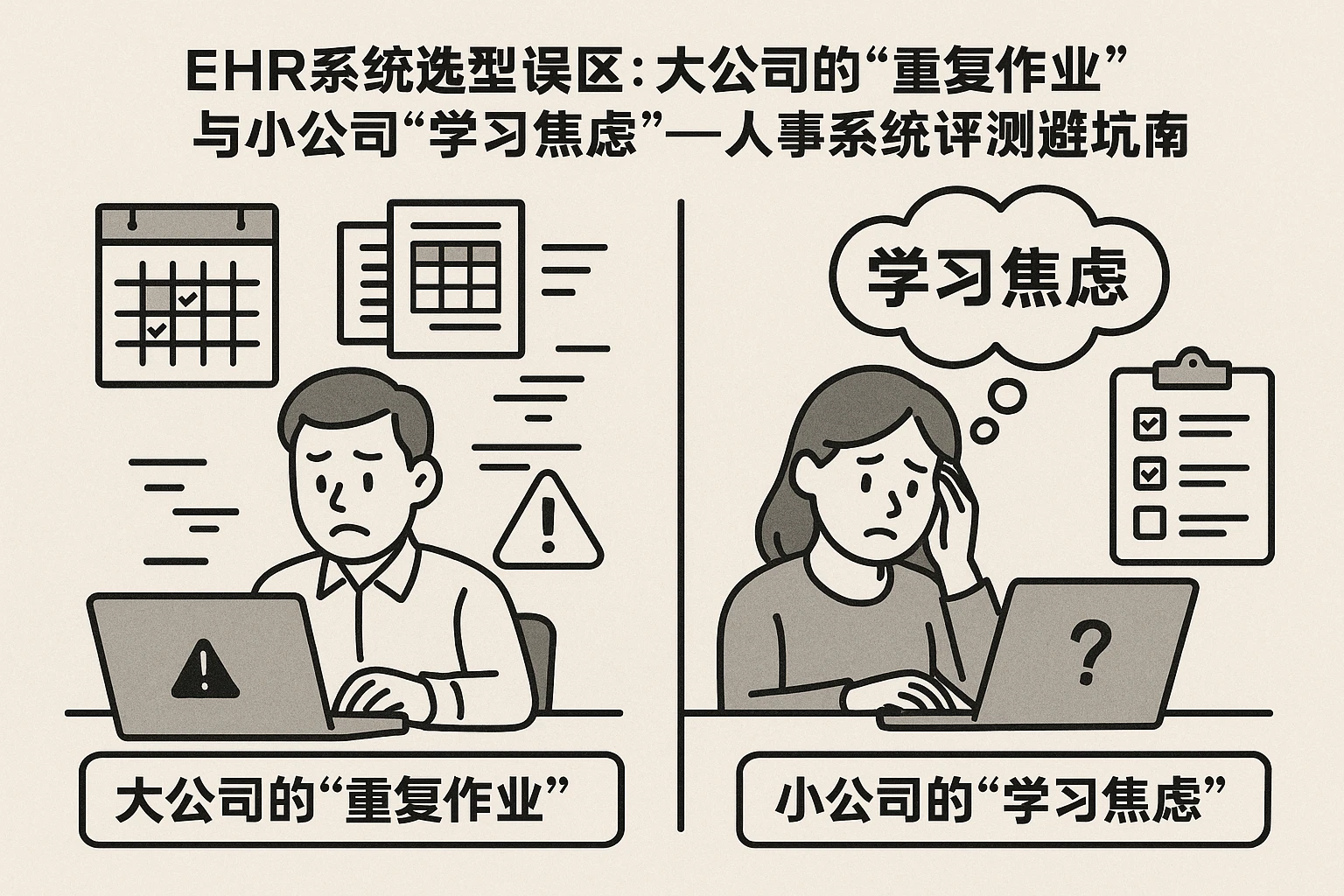 EHR系统选型误区：大公司的“重复作业”与小公司的“学习焦虑”——人事系统评测避坑指南