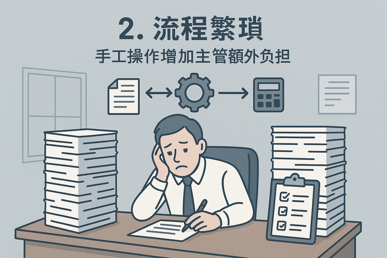2. 流程繁琐：手工操作增加主管额外负担