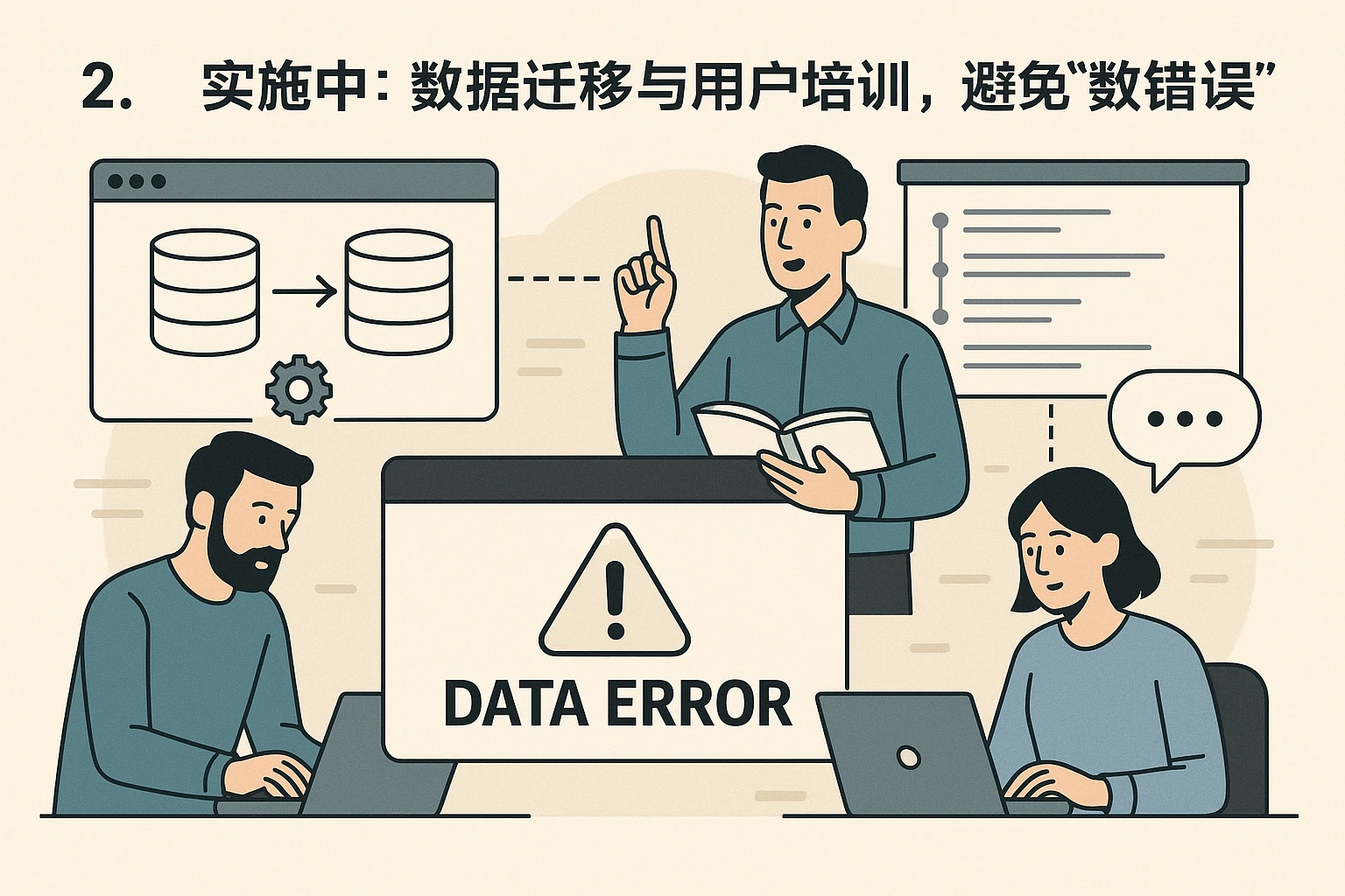 2. 实施中：数据迁移与用户培训，避免“数据错误”