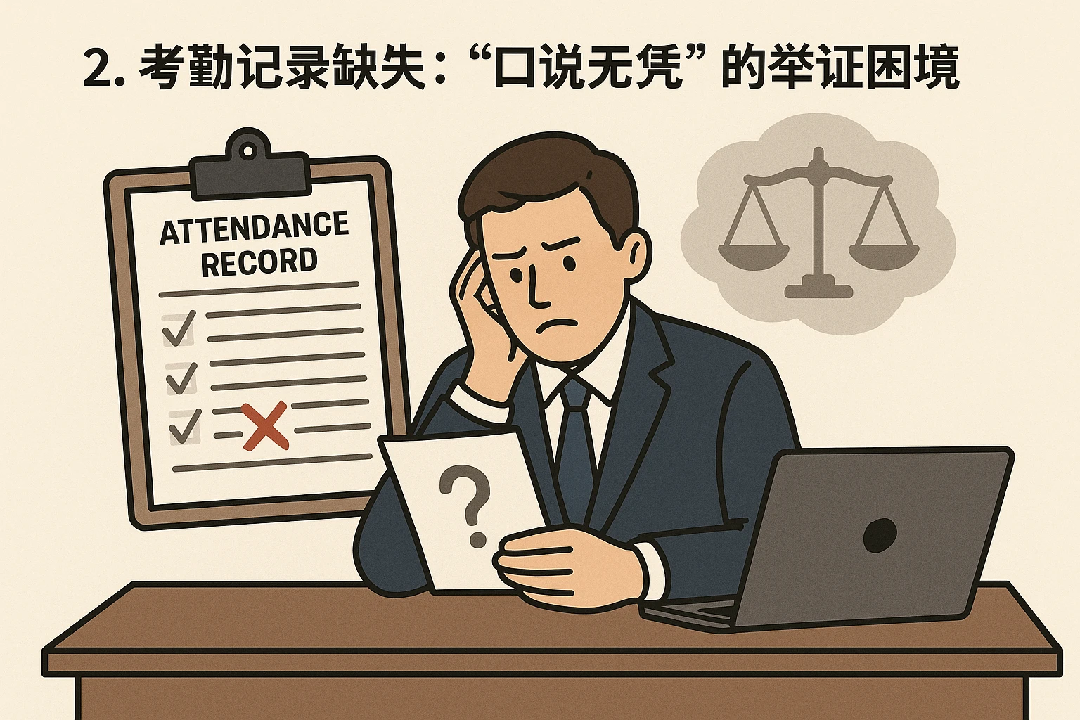 2. 考勤记录缺失：“口说无凭”的举证困境