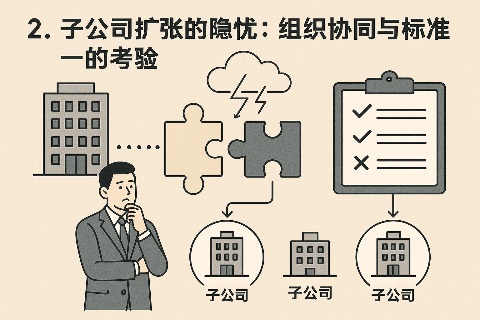 2. 子公司扩张的隐忧：组织协同与标准统一的考验