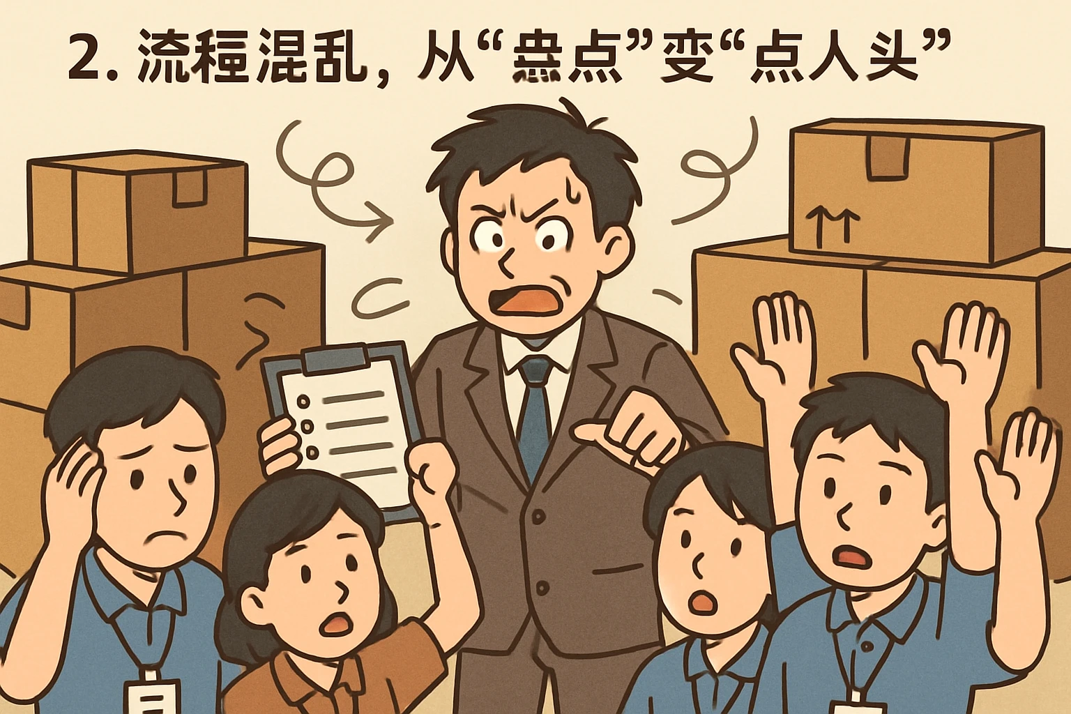 2. 流程混乱，从“盘点”变“点人头”