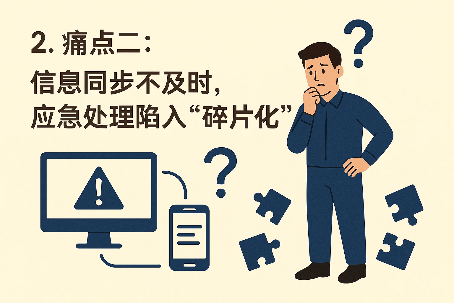 2. 痛点二：信息同步不及时，应急处理陷入“碎片化”