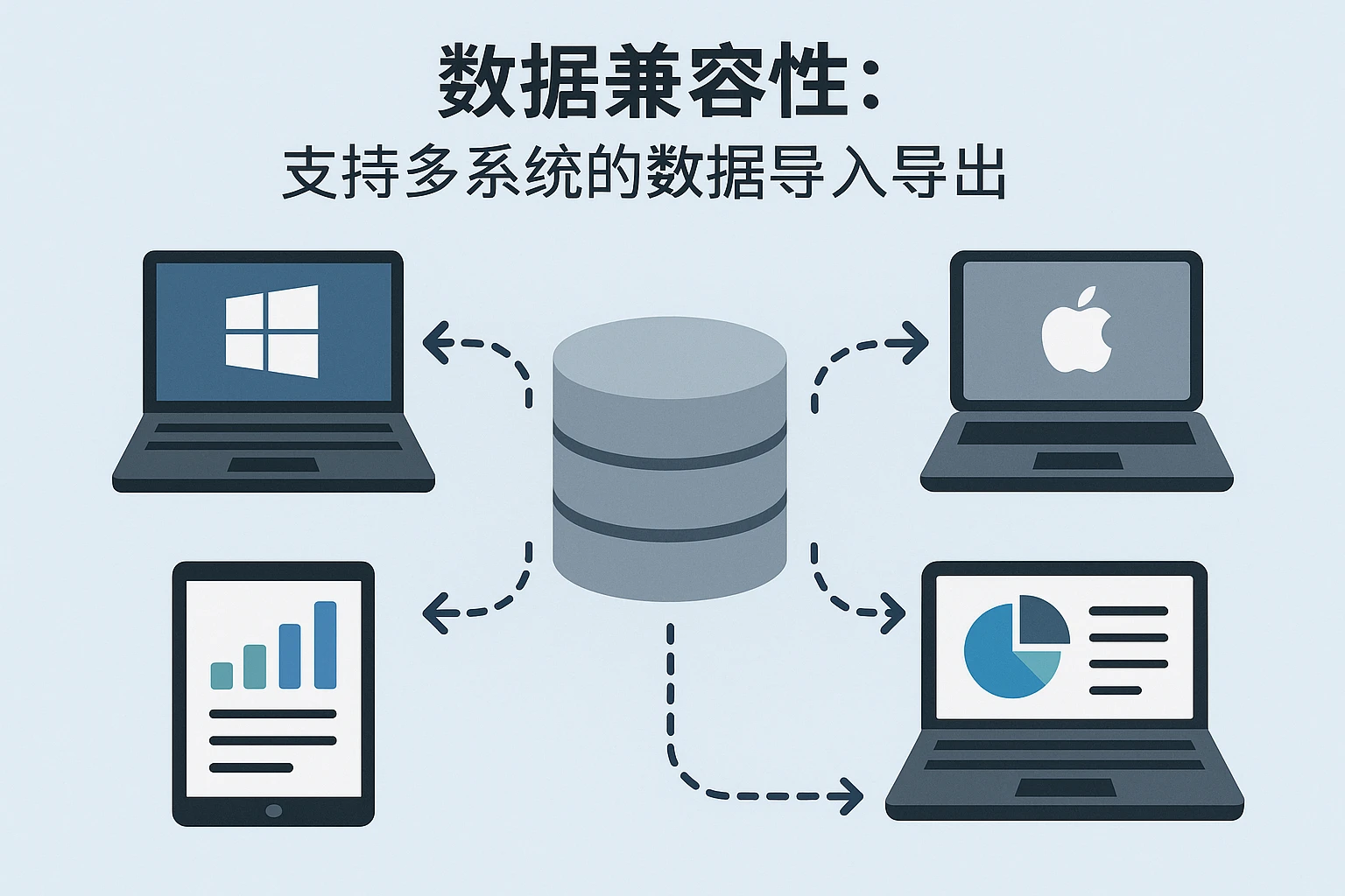 2. 数据兼容性：支持多系统的数据导入导出