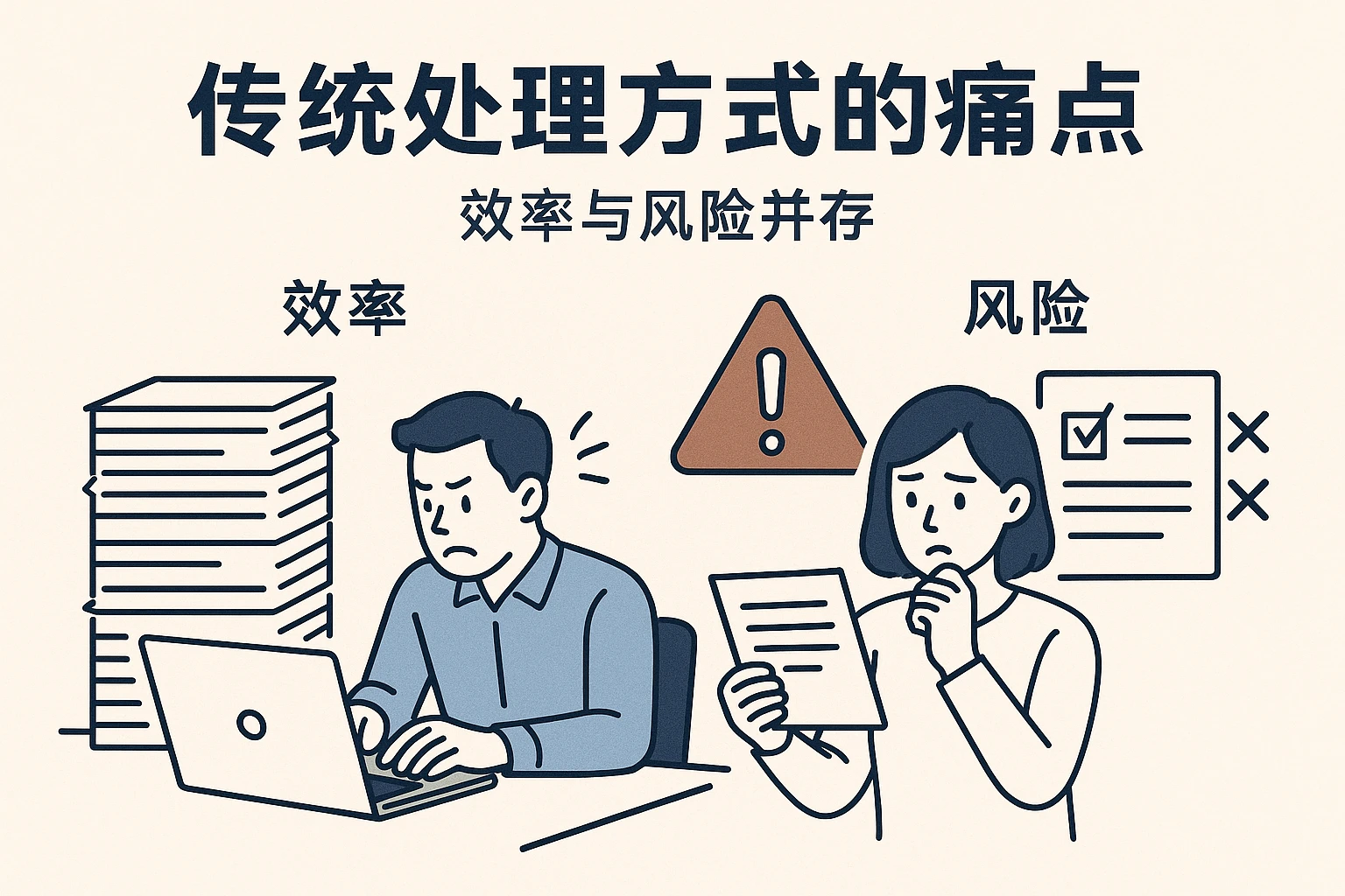 2. 传统处理方式的痛点：效率与风险并存