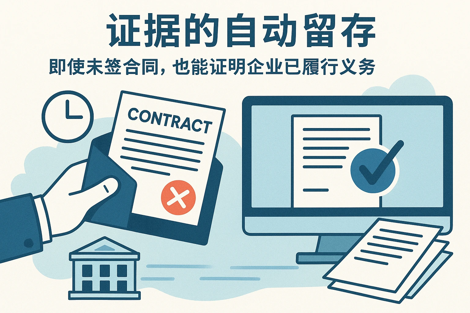2. 证据的自动留存：即使未签合同，也能证明企业已履行义务