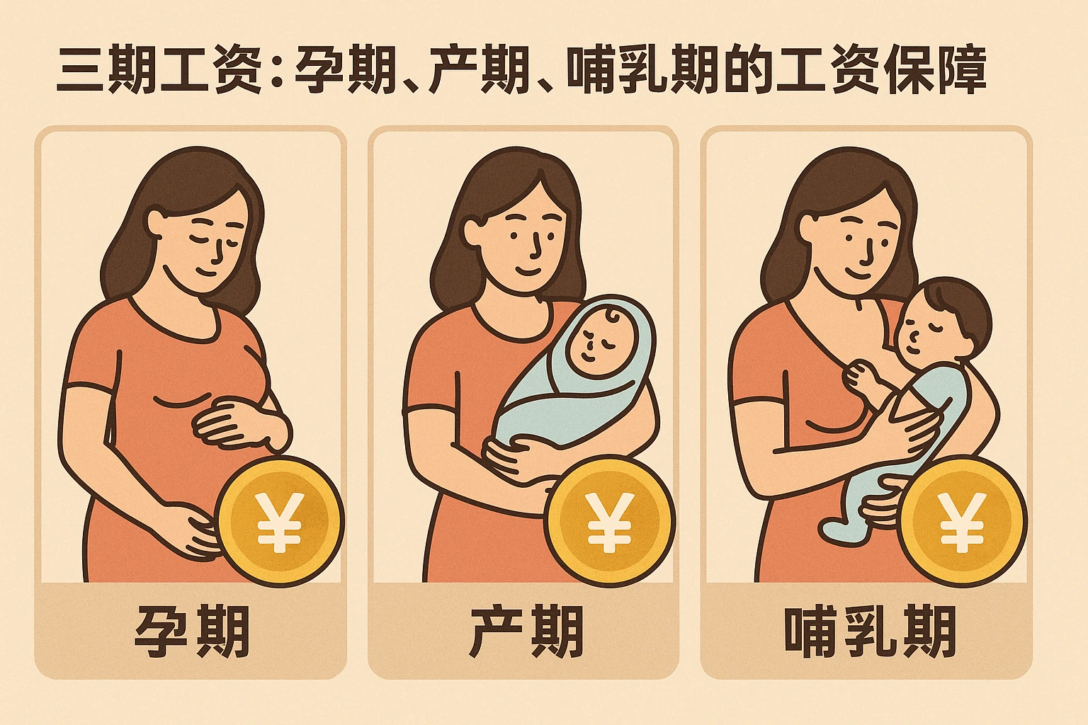 2. 三期工资：孕期、产期、哺乳期的工资保障