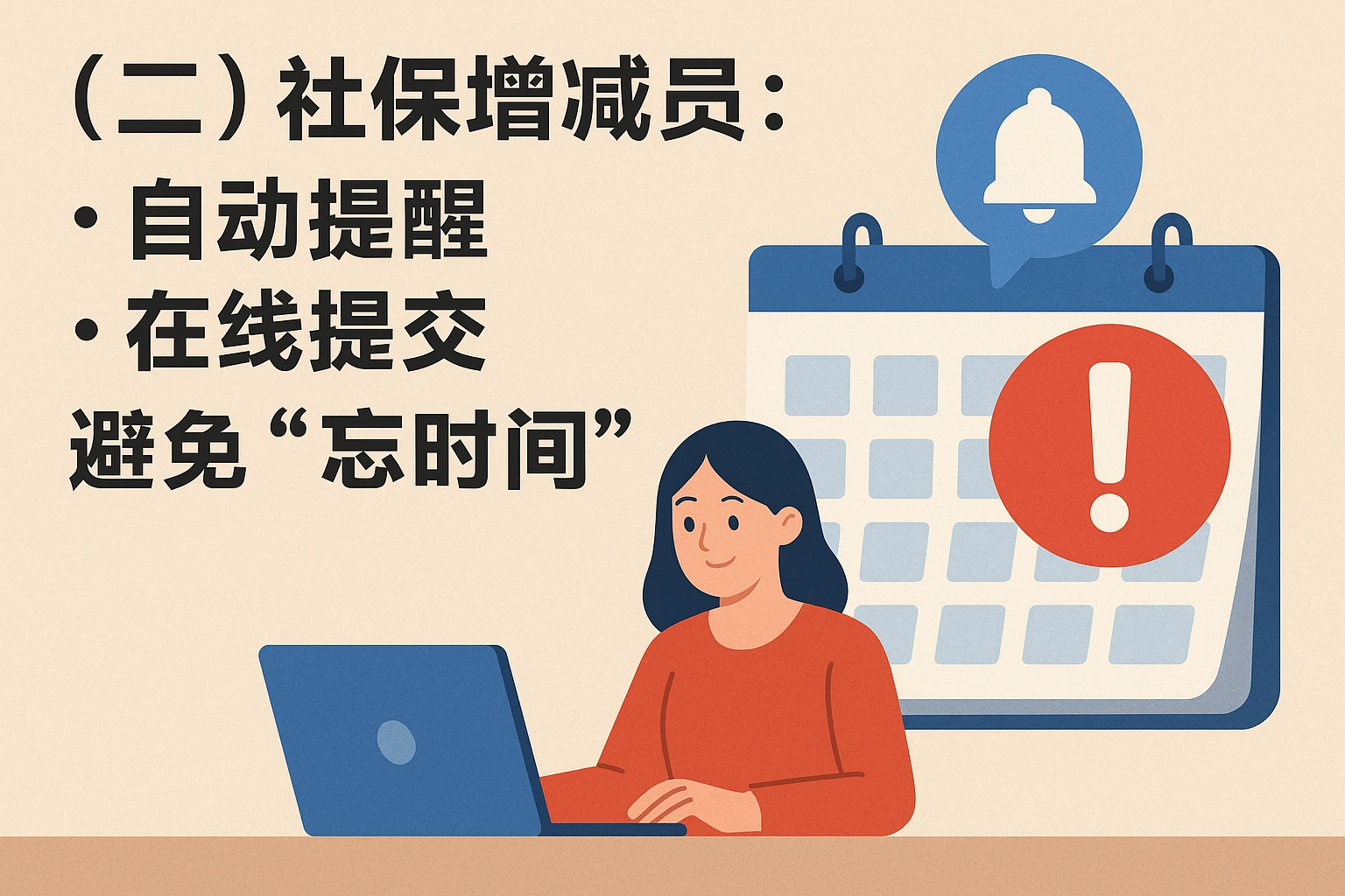 （二）社保增减员：自动提醒、在线提交，避免“忘时间”
