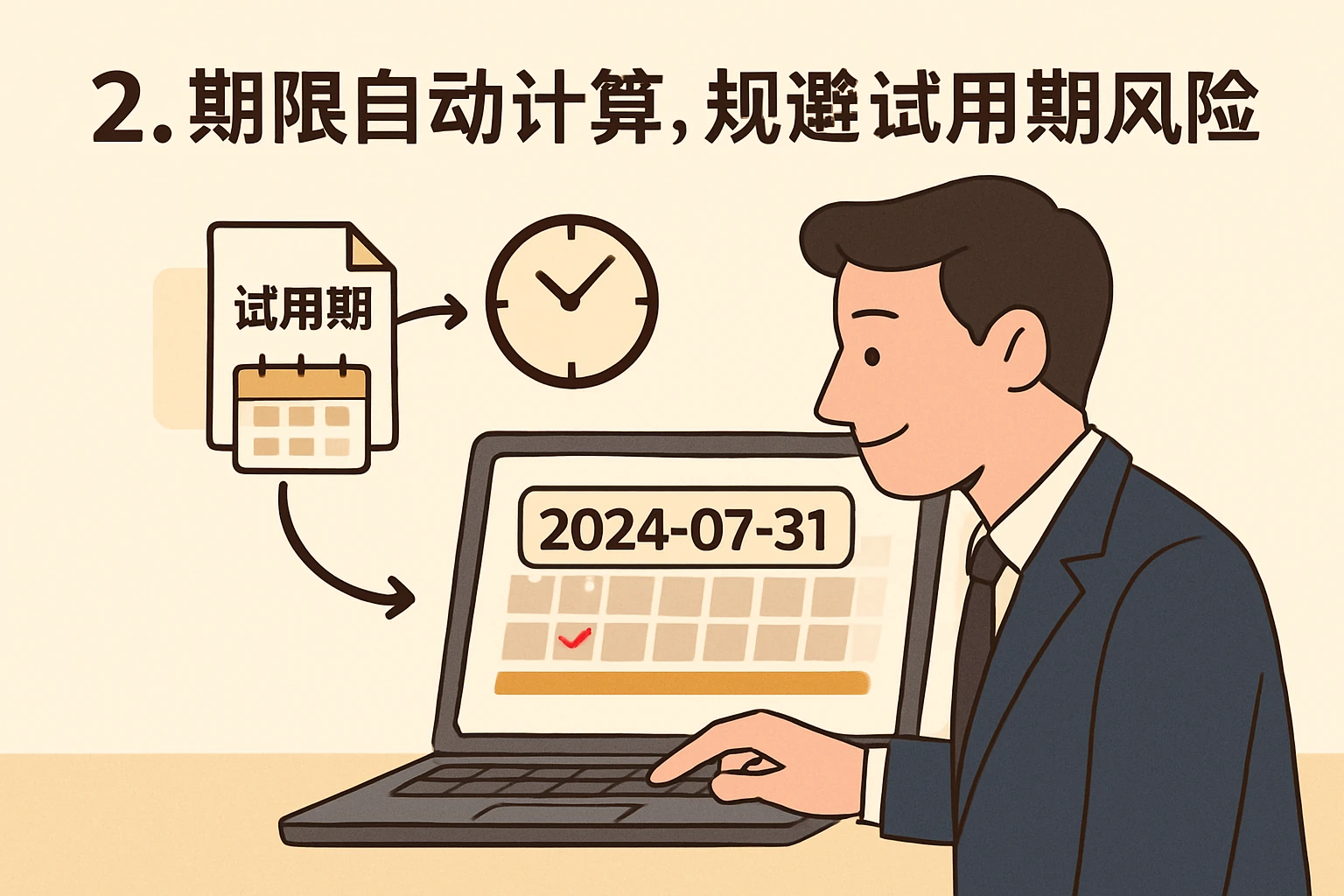 2. 期限自动计算，规避试用期风险