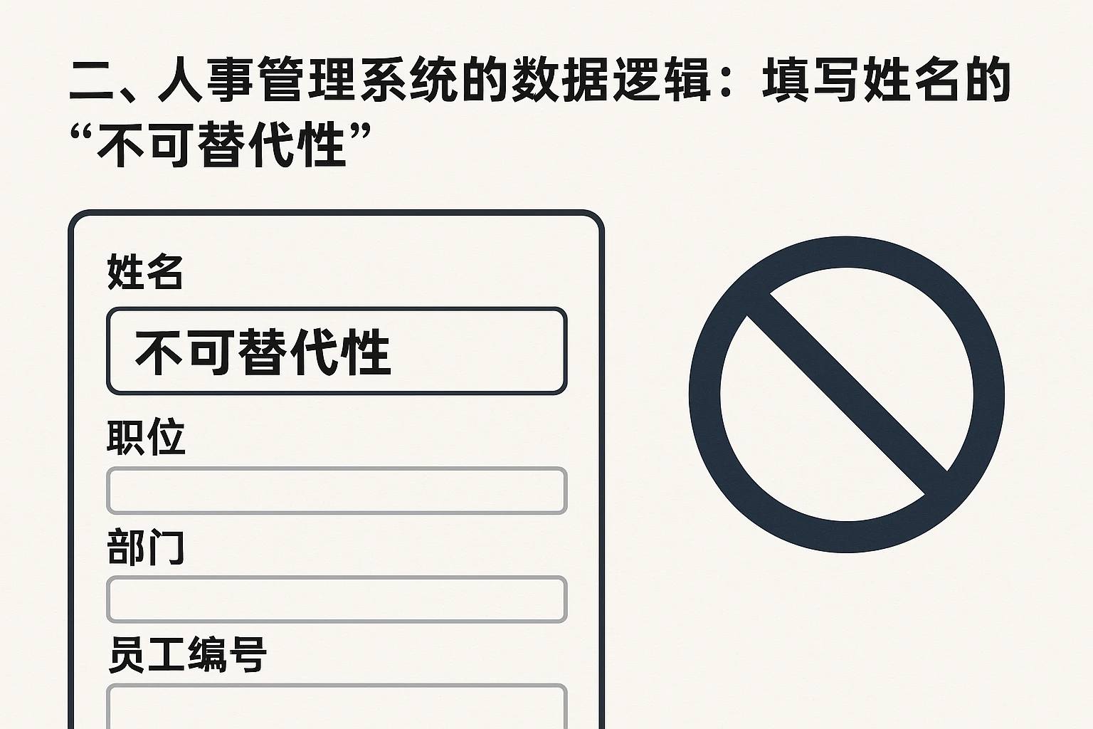 二、人事管理系统的数据逻辑：填写姓名的“不可替代性”