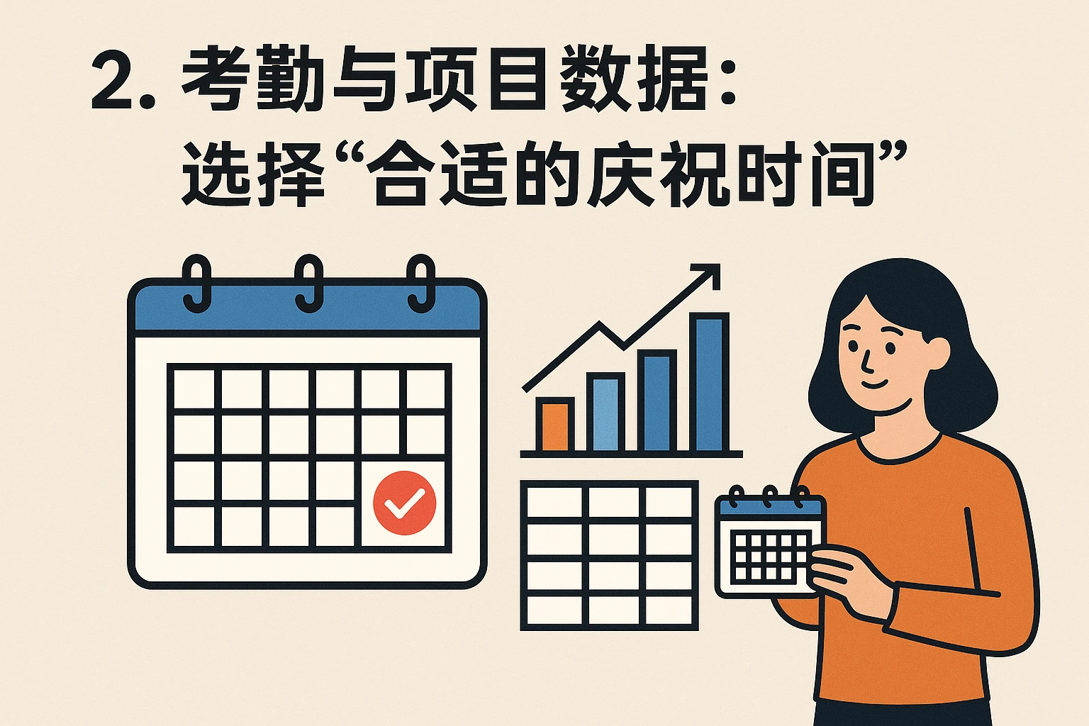2. 考勤与项目数据：选择“合适的庆祝时间”