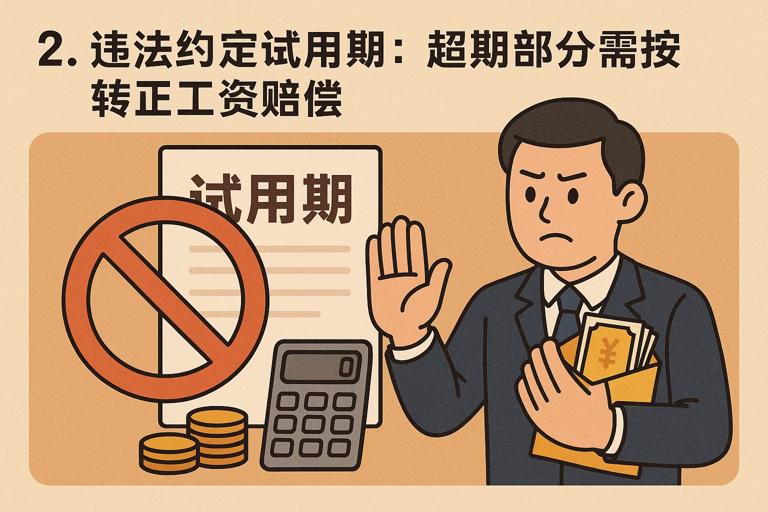 2. 违法约定试用期：超期部分需按转正工资赔偿