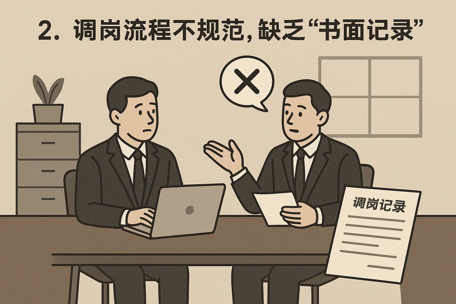 2. 调岗流程不规范，缺乏“书面记录”