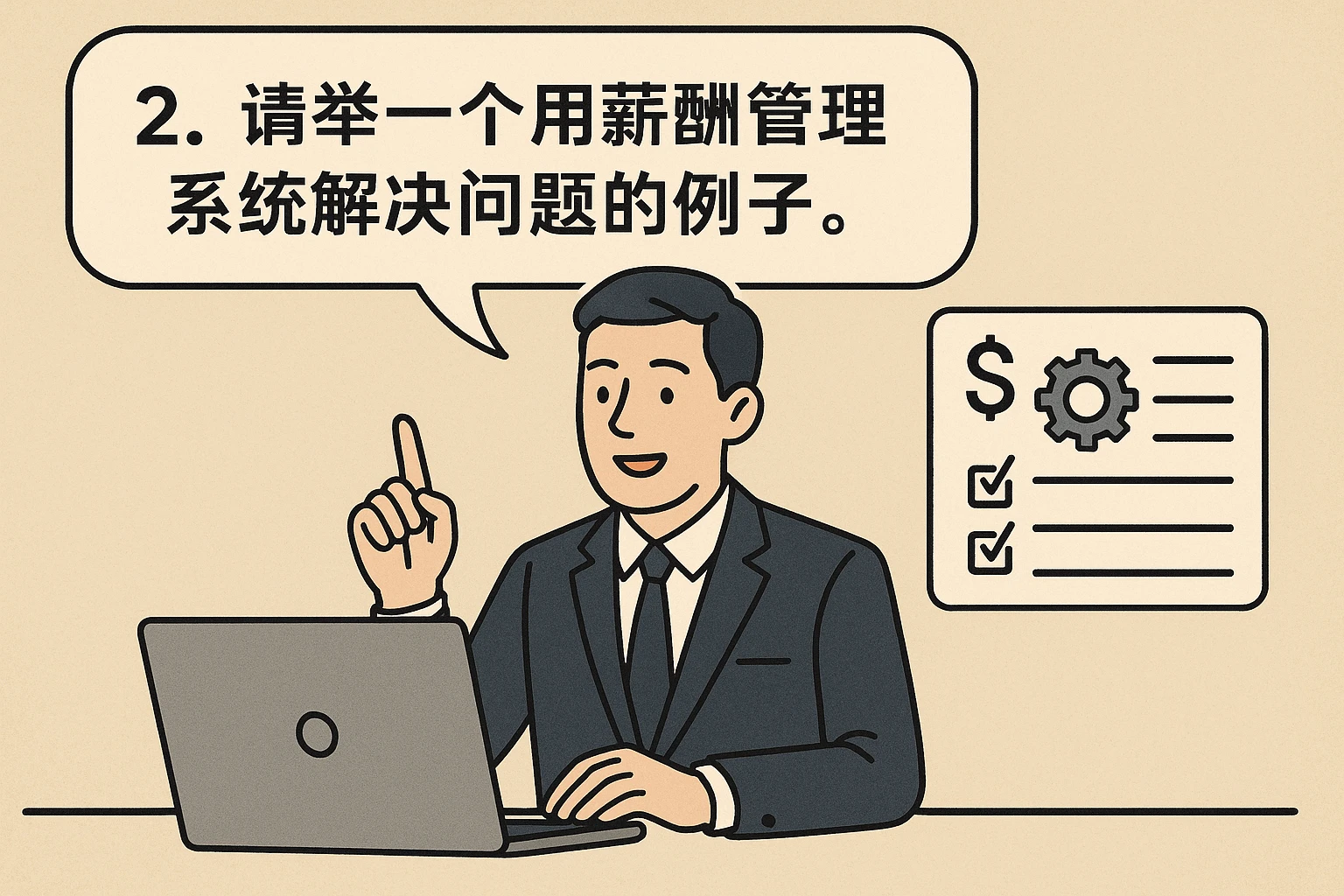 2. “请举一个用薪酬管理系统解决问题的例子。”