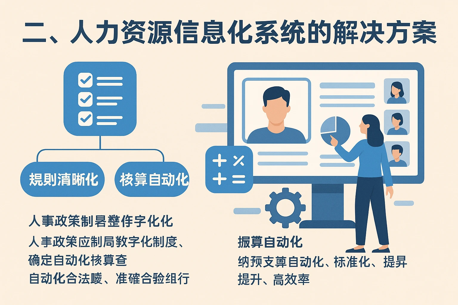 二、人力资源信息化系统的解决方案：规则清晰化与核算自动化