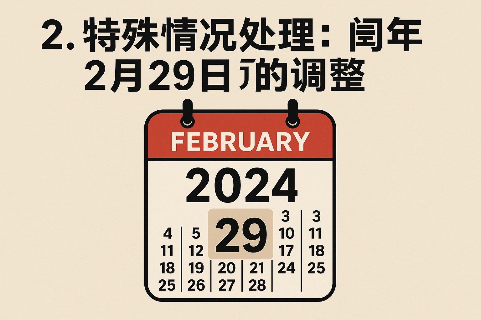 2. 特殊情况处理：闰年2月29日的调整