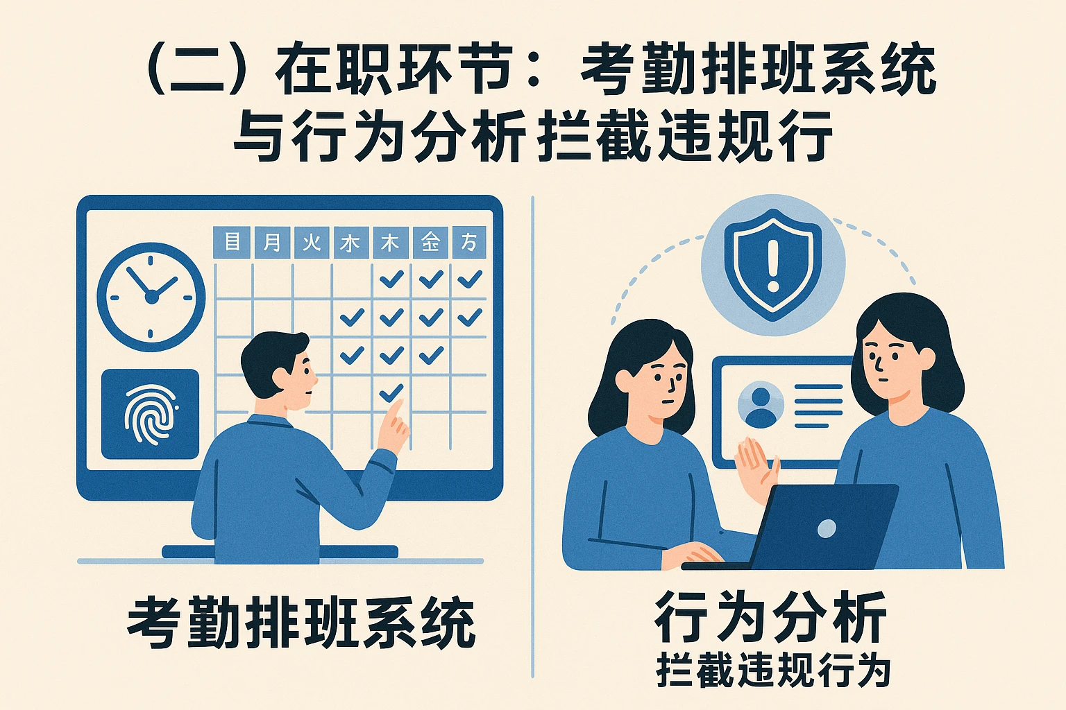 （二）在职环节：考勤排班系统与行为分析拦截违规行为