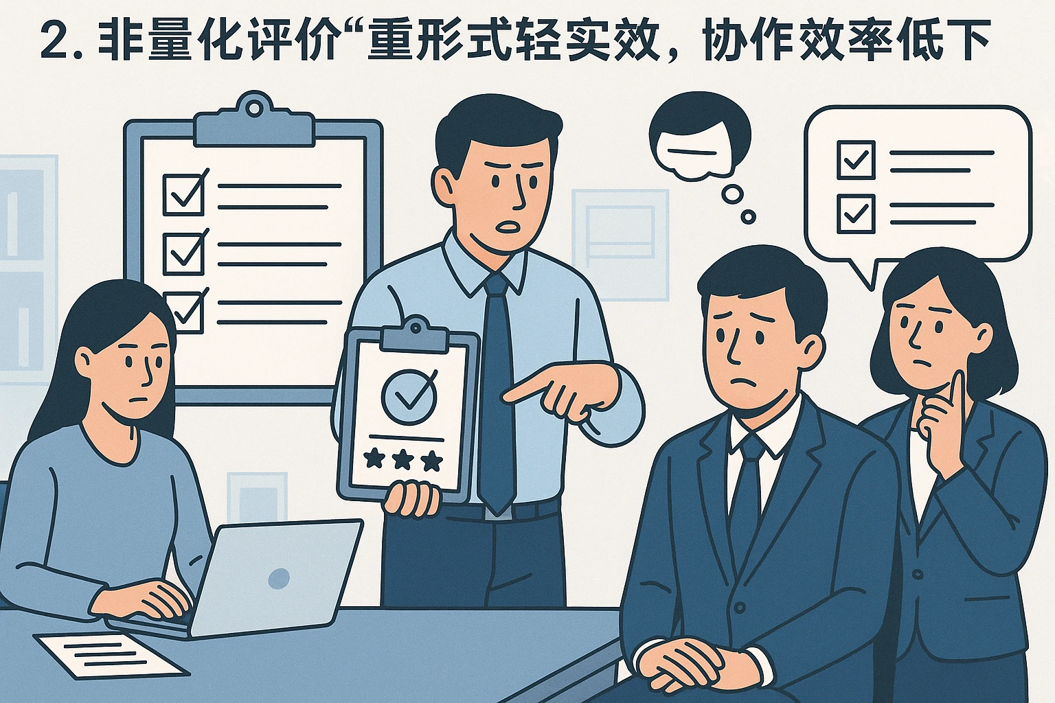 2. 非量化评价“重形式轻实效”，协作效率低下
