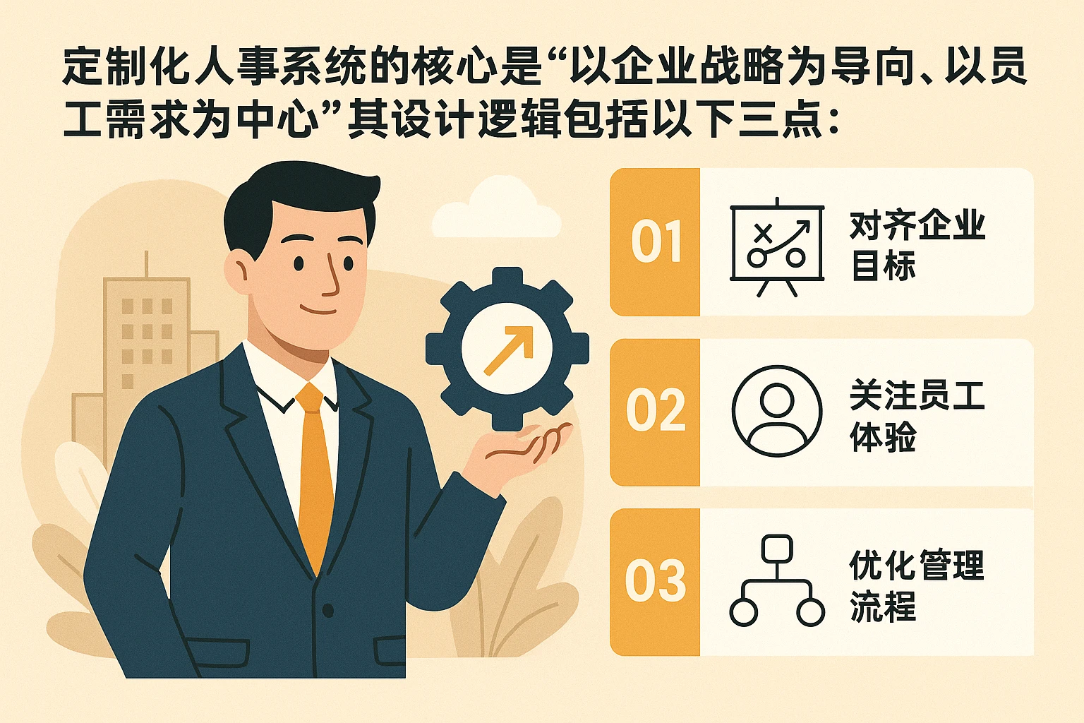 定制化人事系统的核心是“以企业战略为导向，以员工需求为中心”，其设计逻辑包括以下三点：