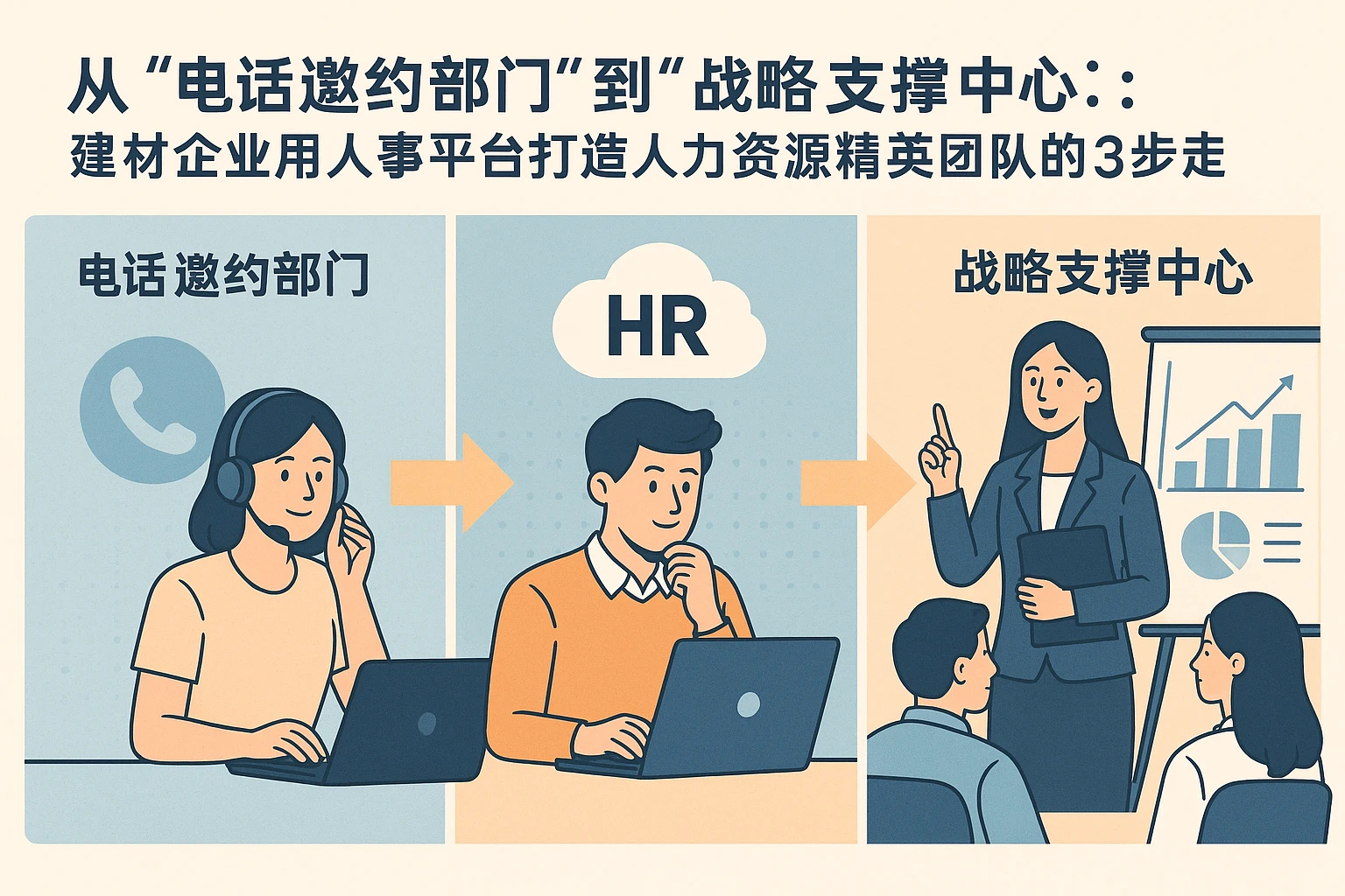 从“电话邀约部门”到“战略支撑中心”：建材企业用人事云平台打造人力资源精英团队的3步走