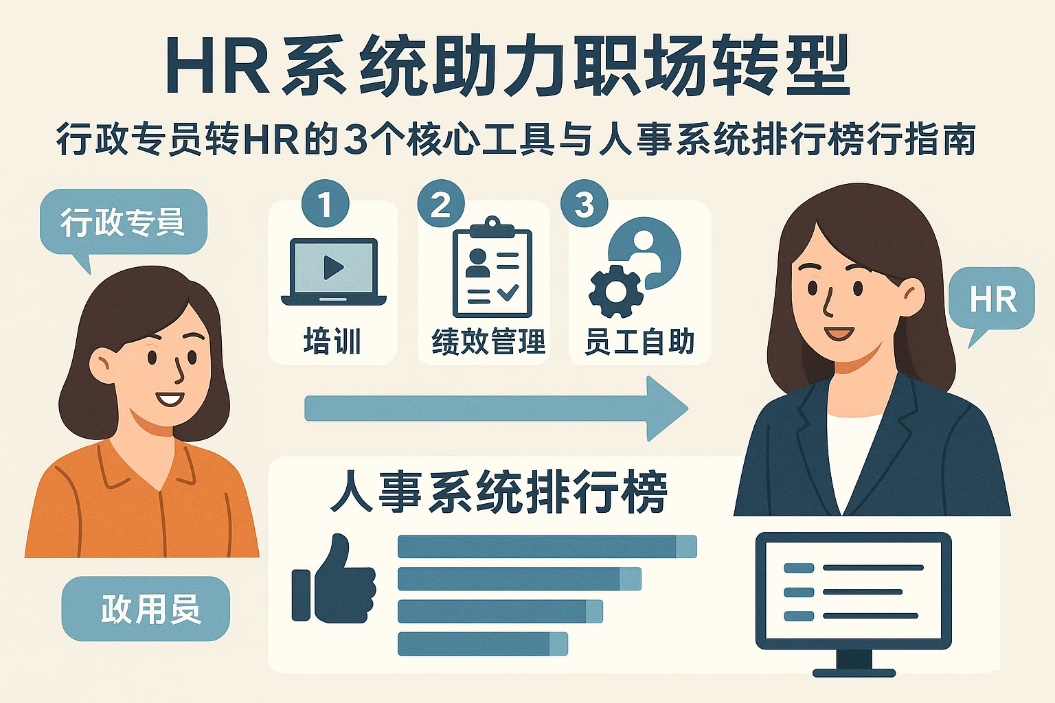 HR系统助力职场转型：行政专员转HR的3个核心工具与人事系统排行榜指南