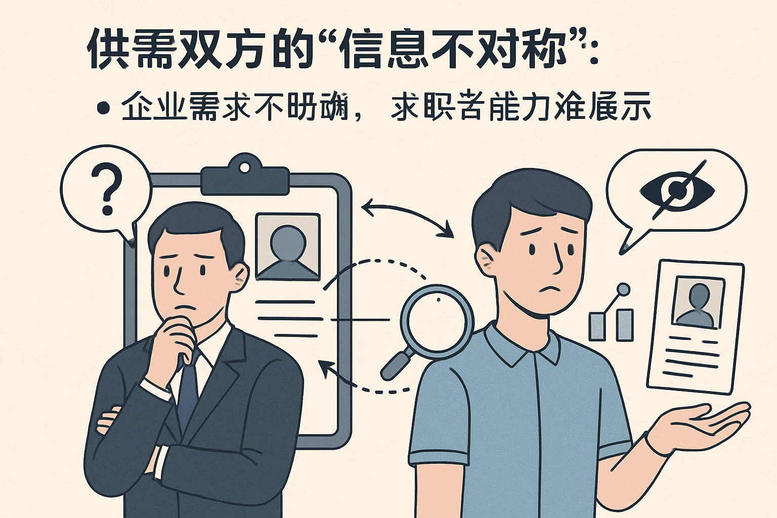2. 供需双方的“信息不对称”：企业需求不明确，求职者能力难展示