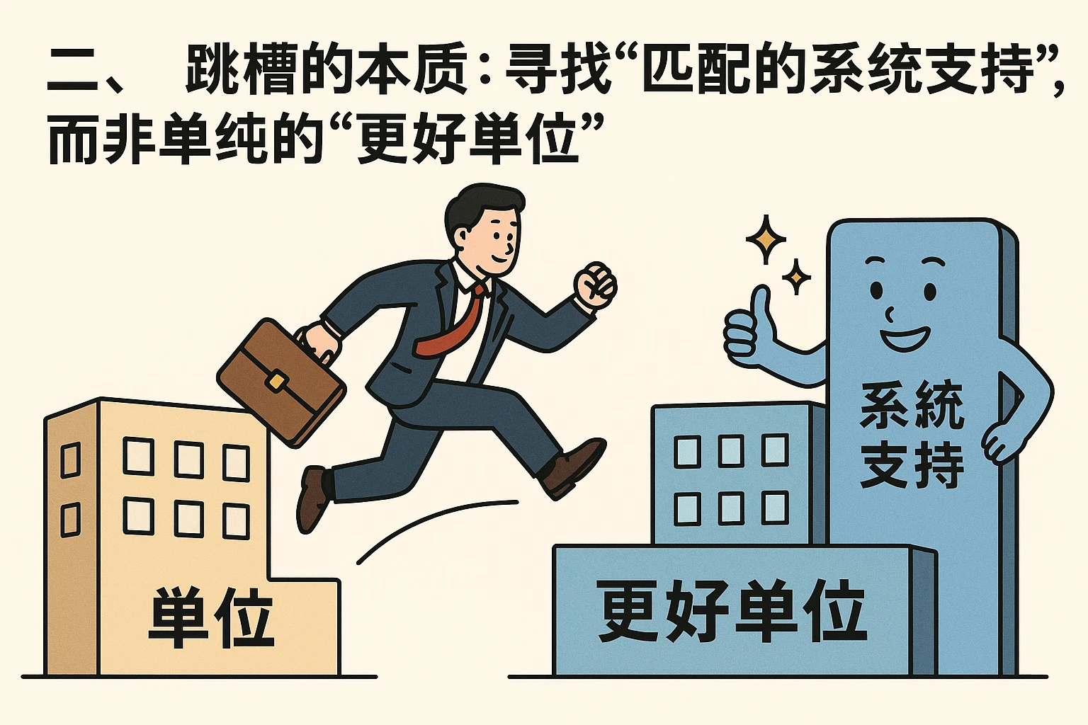 二、跳槽的本质：寻找“匹配的系统支持”，而非单纯的“更好单位”
