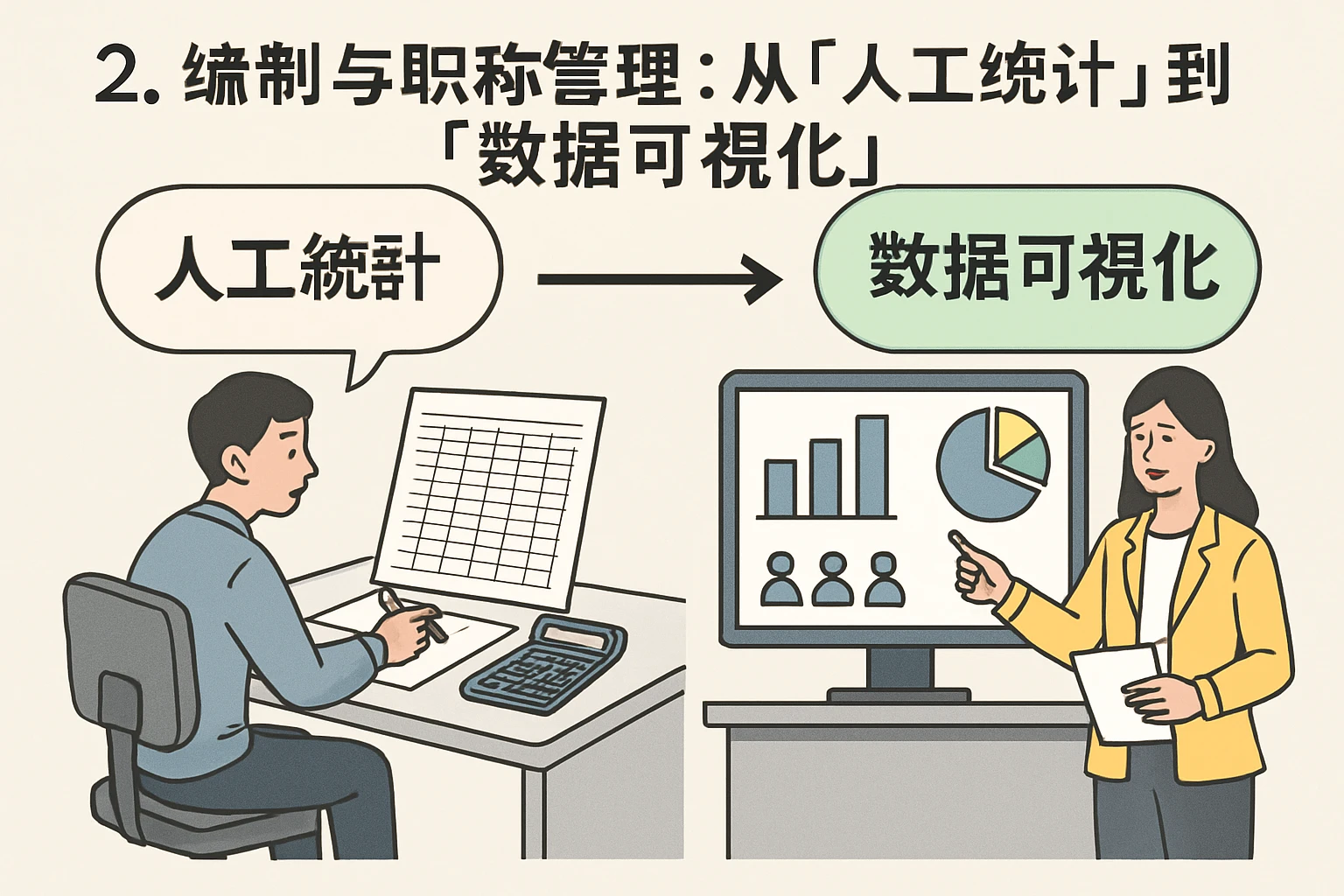 2. 编制与职称管理：从“人工统计”到“数据可视化”
