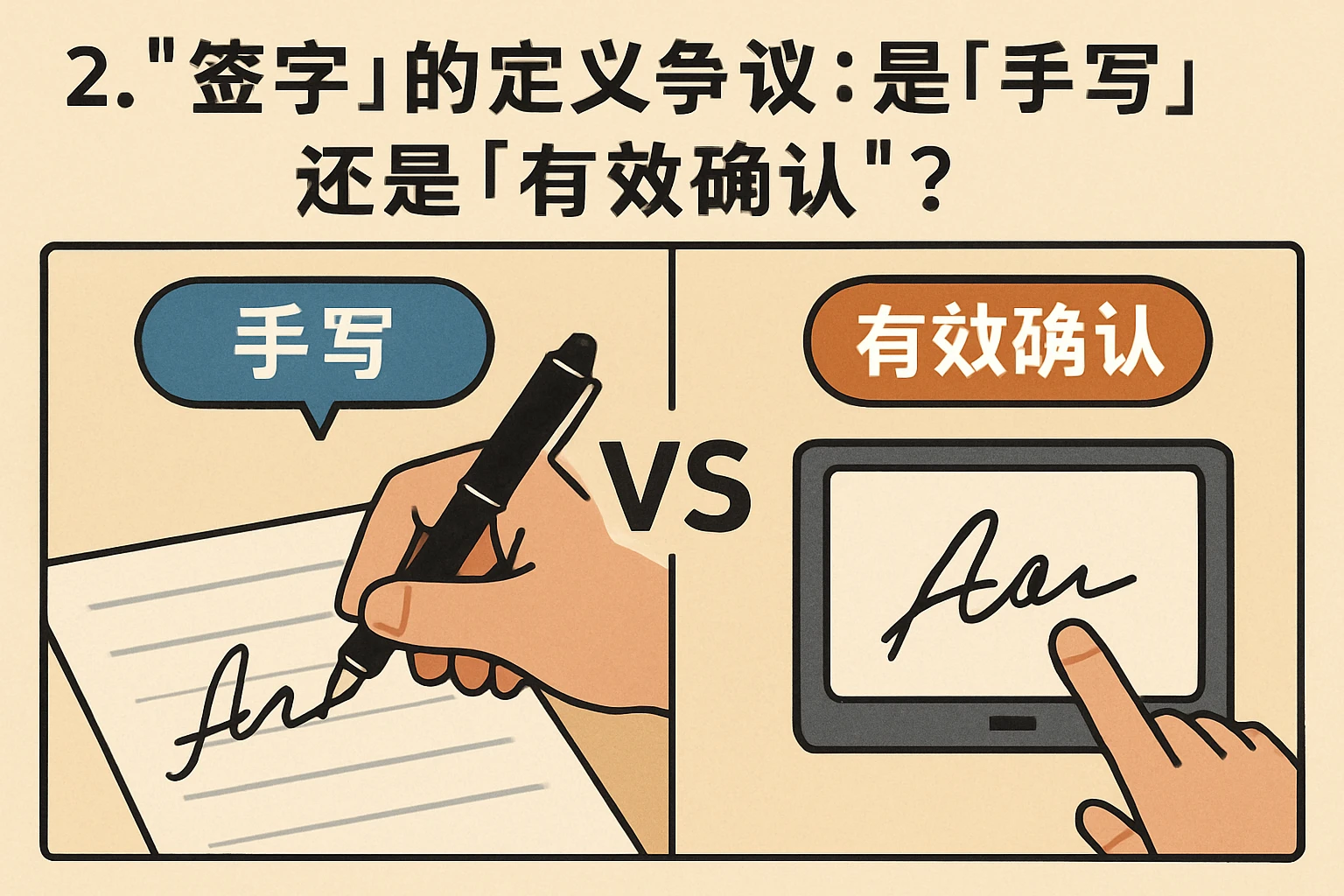 2. “签字”的定义争议：是“手写”还是“有效确认”？