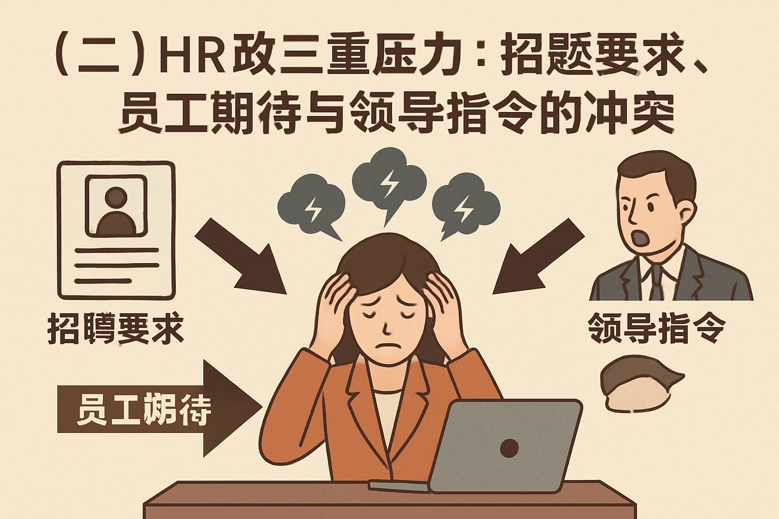 （二）HR的三重压力：招聘要求、员工期待与领导指令的冲突