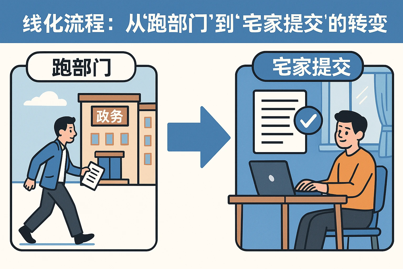 2. 在线化流程：从“跑部门”到“宅家提交”的转变