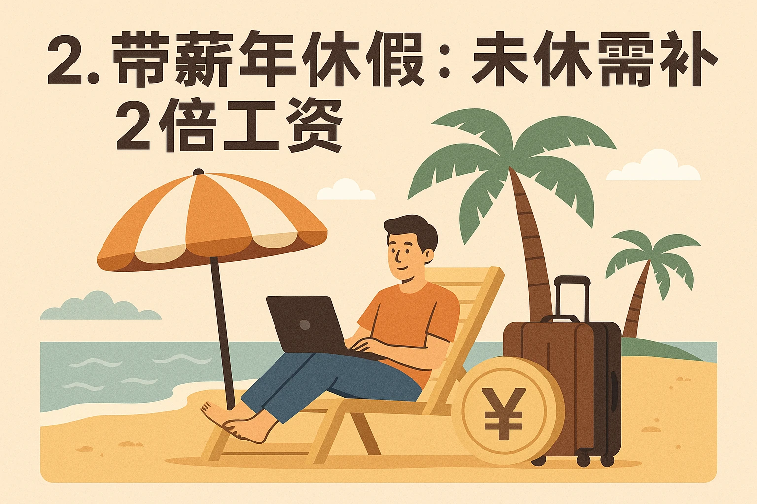 2. 带薪年休假：未休需补2倍工资