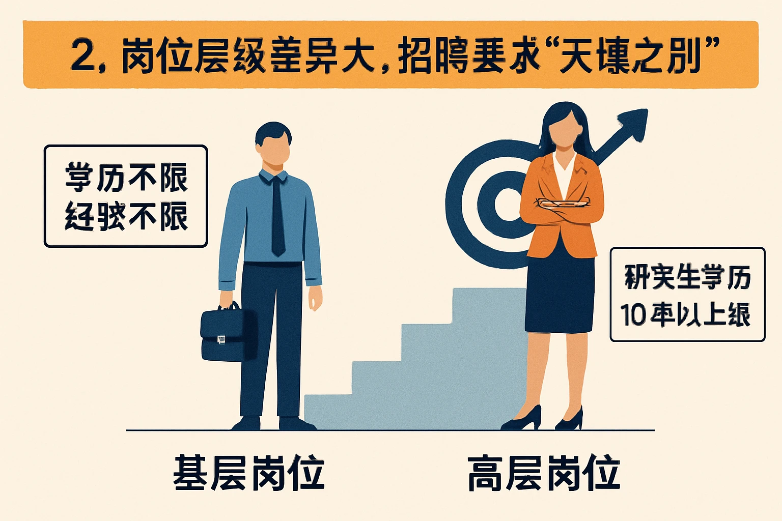 2. 岗位层级差异大，招聘要求“天壤之别”