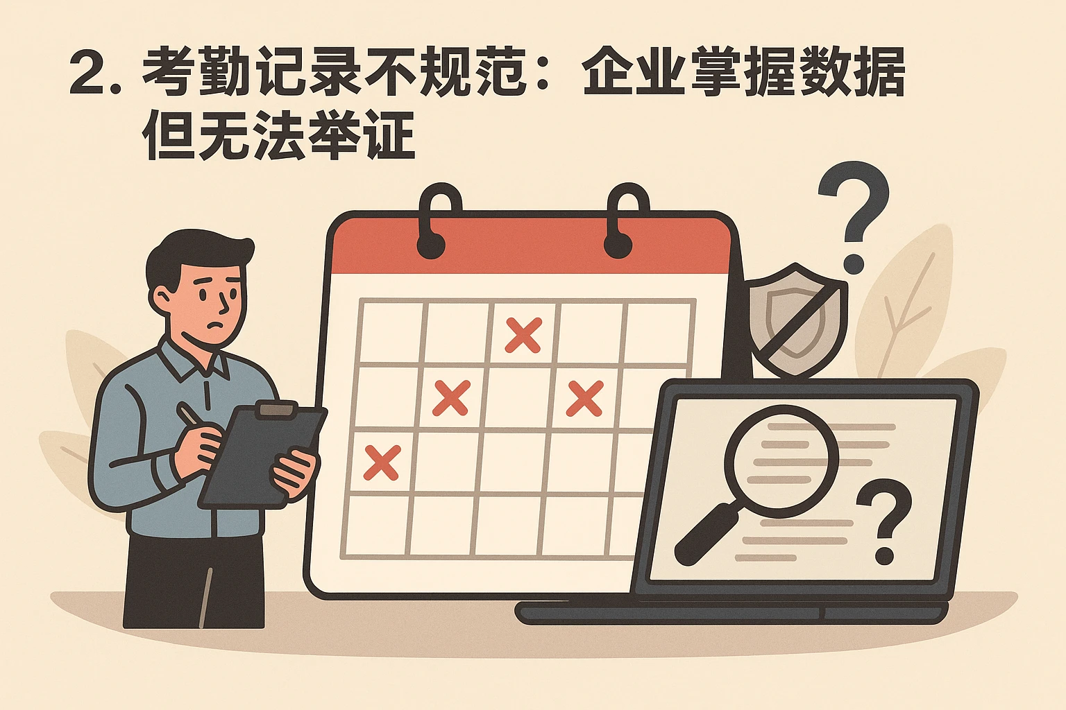 2. 考勤记录不规范：企业掌握数据但无法举证