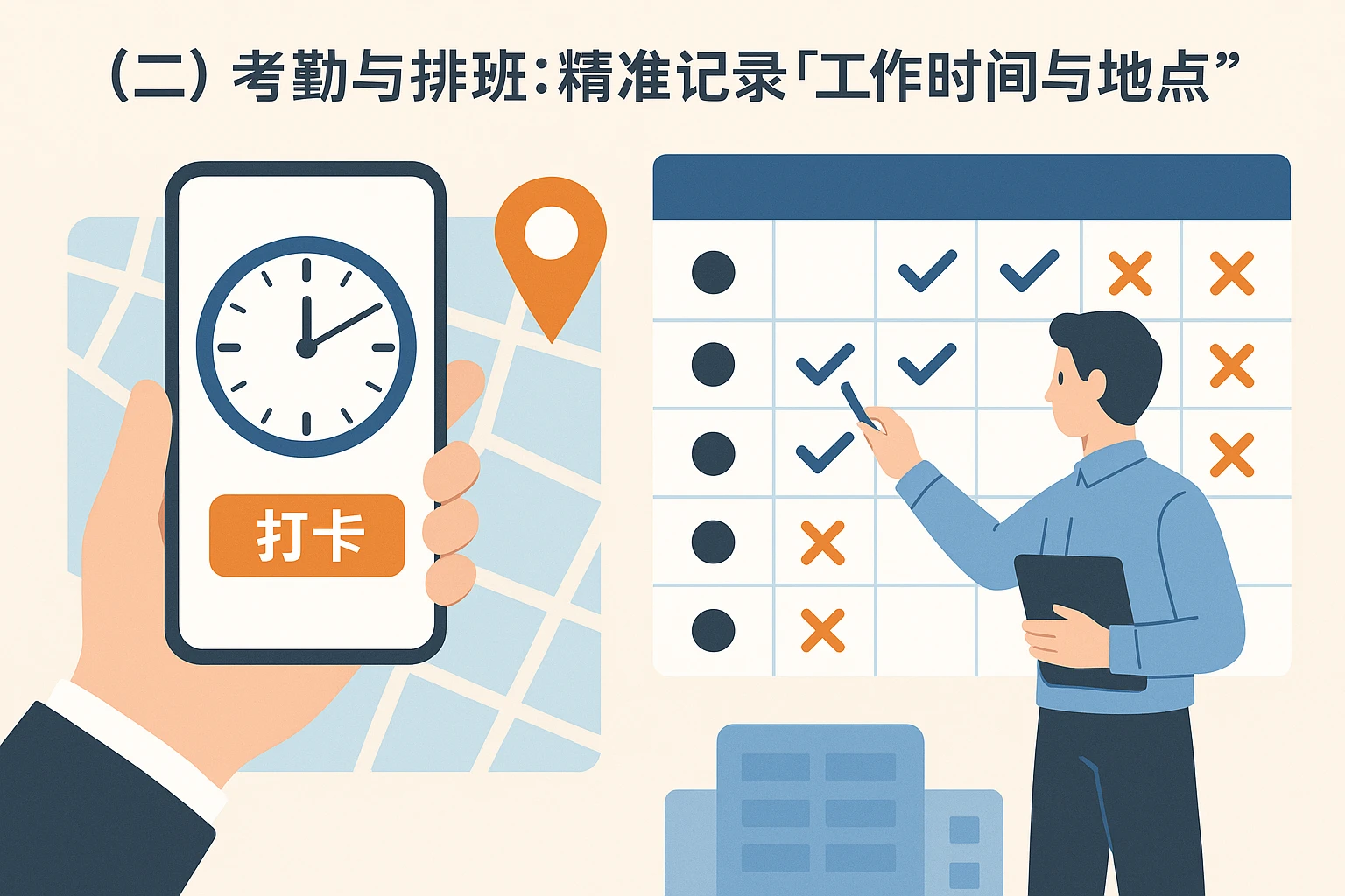 （二）考勤与排班：精准记录“工作时间与地点”