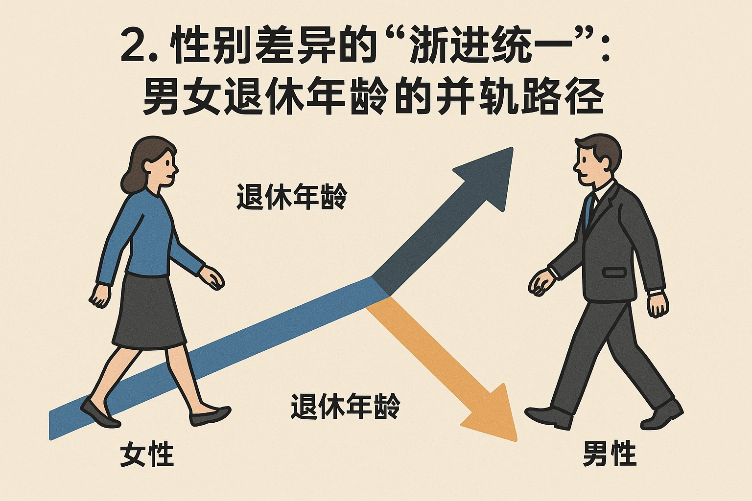 2. 性别差异的“渐进统一”：男女退休年龄的并轨路径