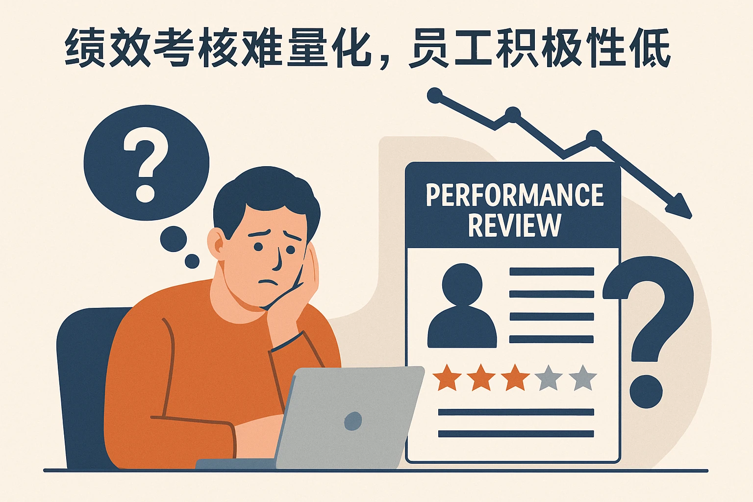 2. 绩效考核难量化，员工积极性低