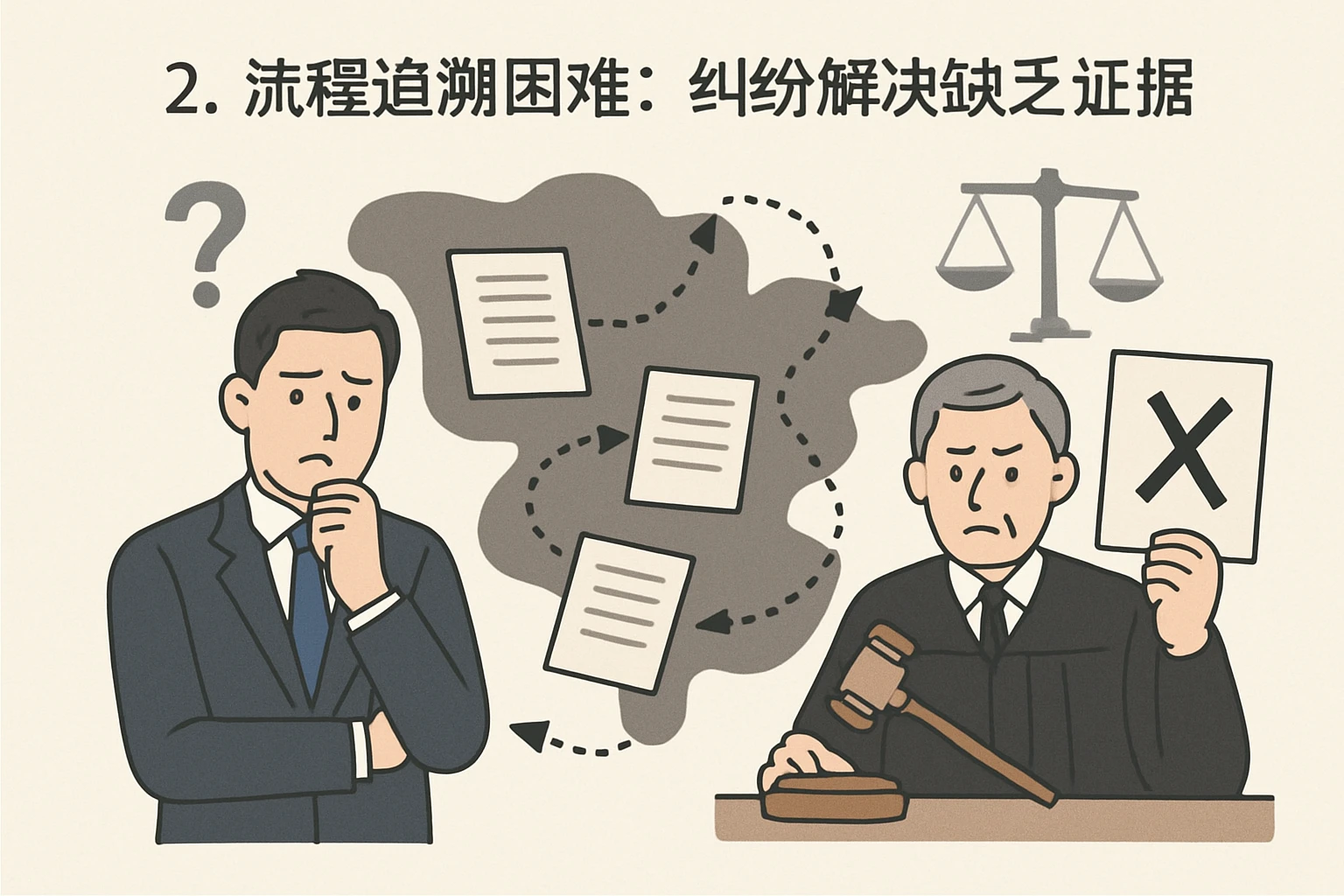 2. 流程追溯困难：纠纷解决缺乏证据