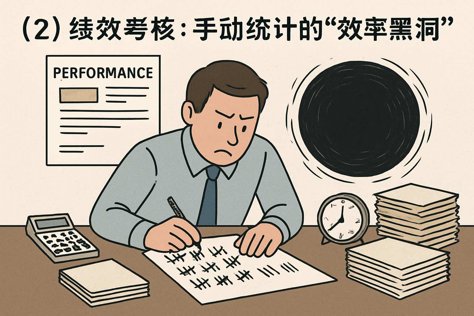 （2）绩效考核：手动统计的“效率黑洞”