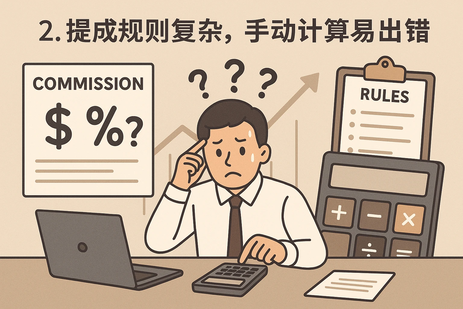 2. 提成规则复杂，手动计算易出错