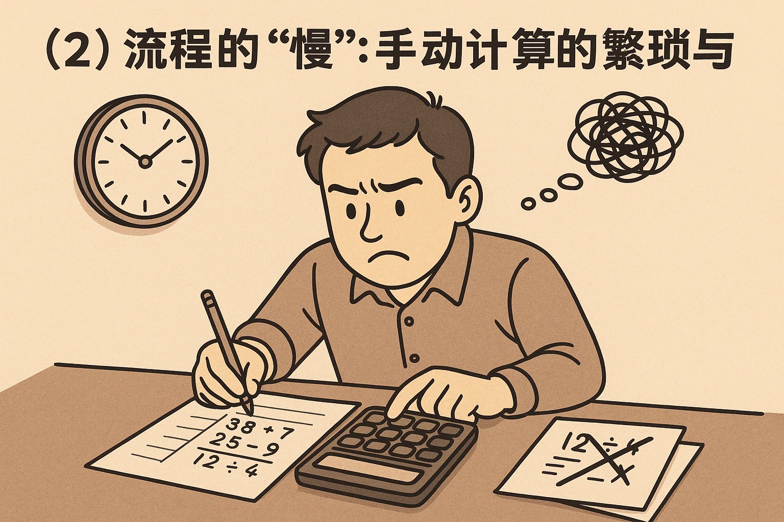 （2）流程的“慢”：手动计算的繁琐与易错